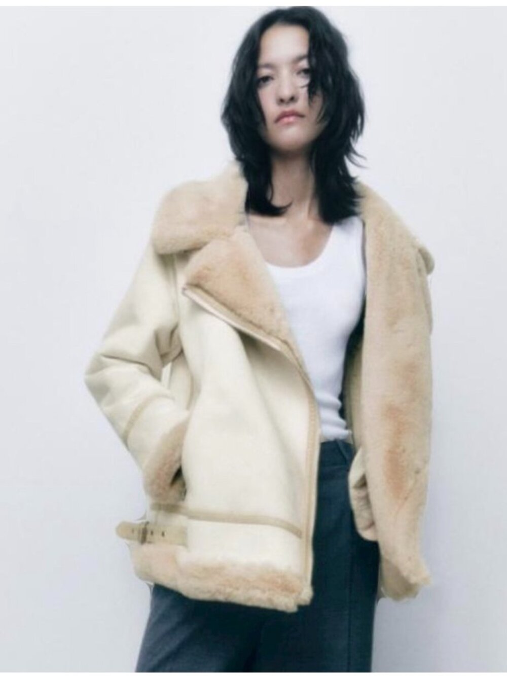 Zara Faux Suede Double Faced Aviator Jacket - M